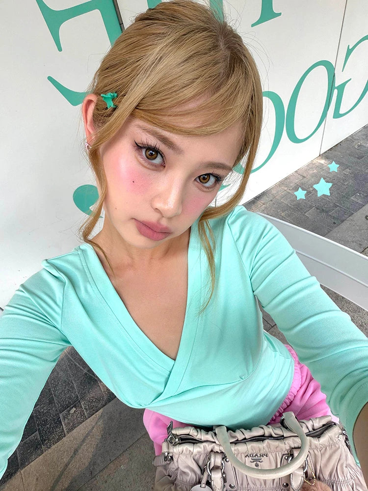 Chic Dollette Half Sleeve Green Crop Top
