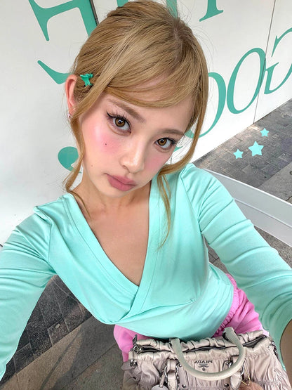 Chic Dollette Half Sleeve Green Crop Top