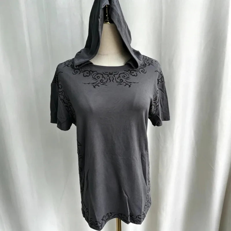 Chic Dollette T Shirts Women Hooded Printing Punk Style Short Sleeve Spring Summer Grunge Gothic Tops Ladies Y2k Aesthetic Harajuku