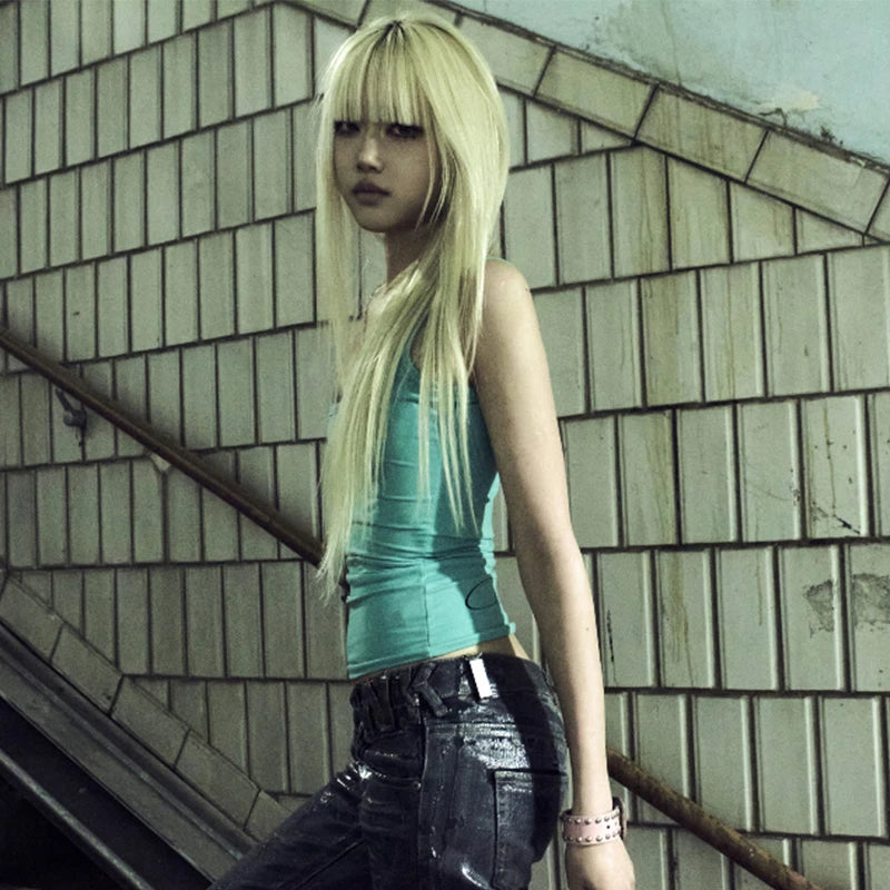 Chic Dollette Japanese Y2k Fake Two-piece Tank Top Trashy 2000s Lace Patchwork Camis Tops Vintage Harajuku Sleeveless Top American 90s