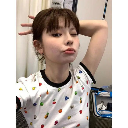 Chic Dollette Preppy Style Print Fruit T-Shirt Kleidung Kurzarm Koreanische Mode Sommer Top Harajuku T-Shirts Shirt Femme