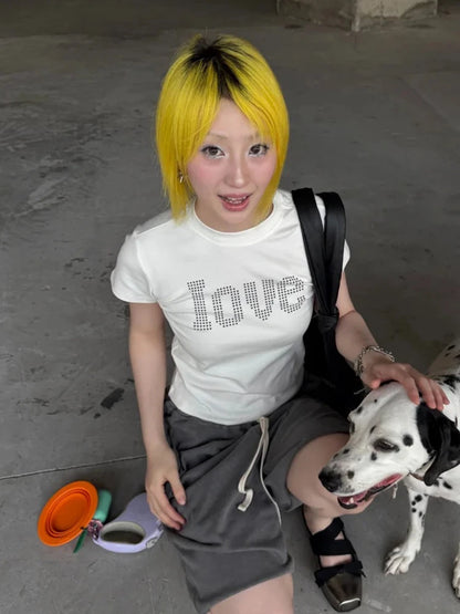 Chic Dollette 2000s Womens Slim Short Sleeve Tee Y2k Japanese Vintage Tops Streetwear American Retro Tshirts