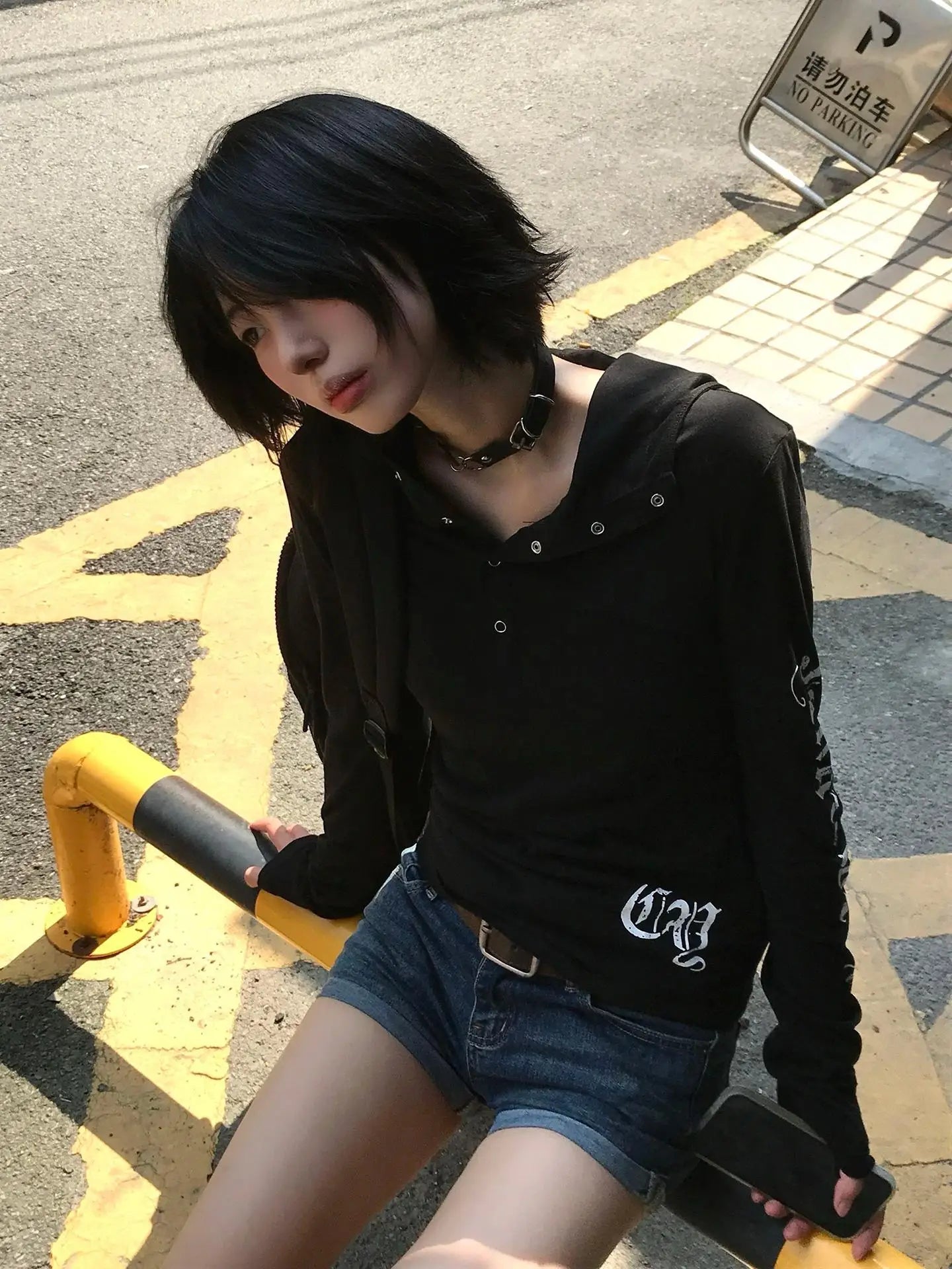 Chic Dollette  American Retro T-shirt Hooded Print Graphic Top  Vintage Top Streetwear Japanese 2000s Grunge Top E-girls