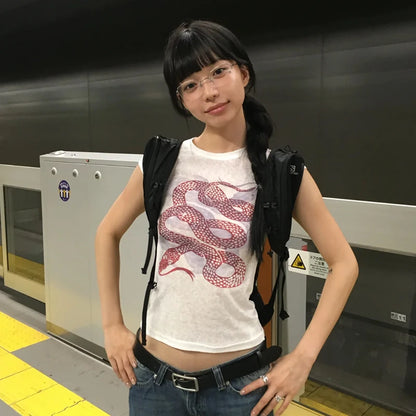 Chic Dollette 2000er T-Shirt Kurzarm Slim Print Graphic Top Vintage Grunge Top Streetwear American Retro