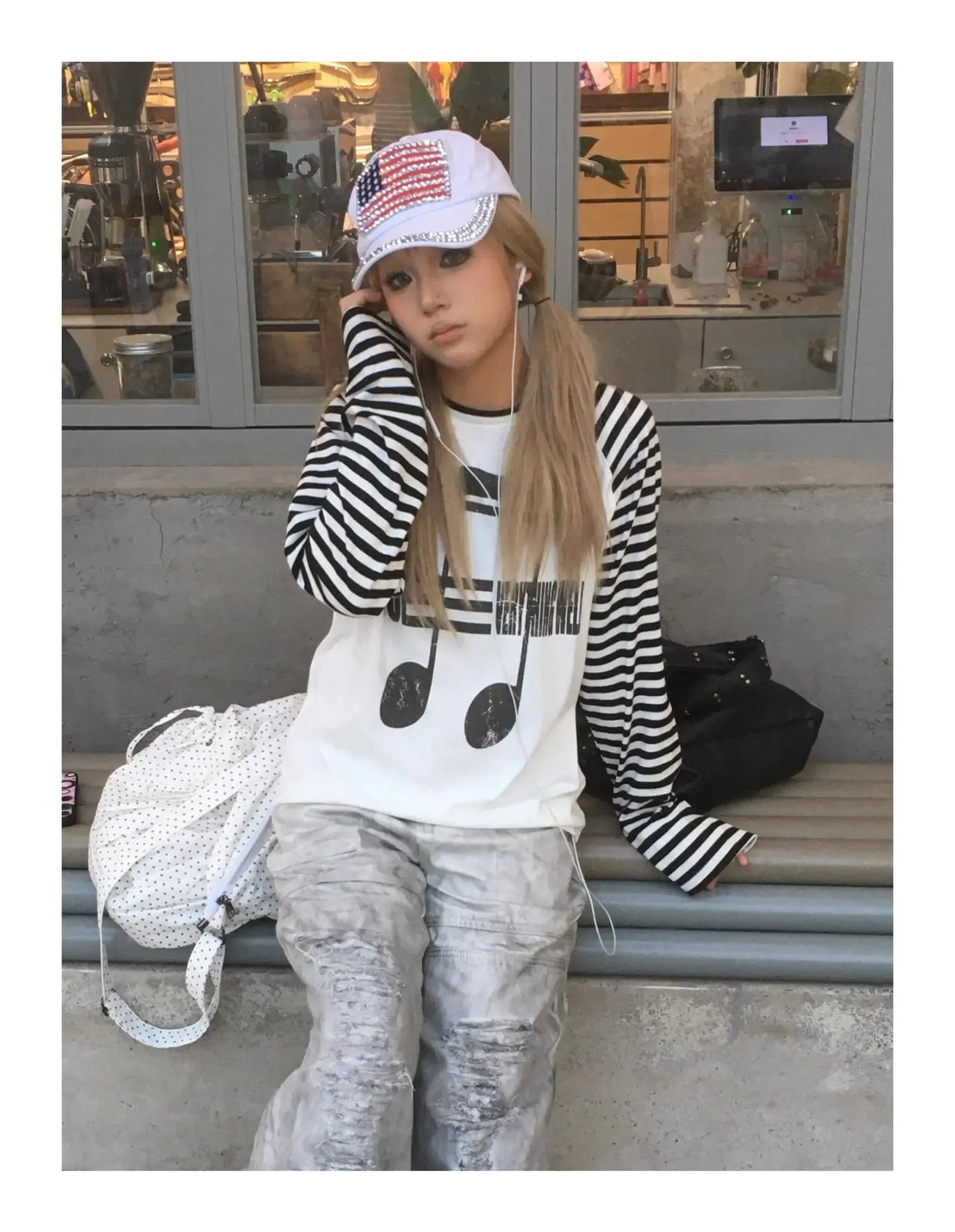 T-shirt Patchwork Imprimé Chic Dollette Japonais Années 2000 Top Graphique Streetwear Vintage Grunge Américain Rétro