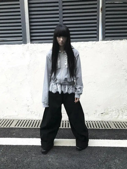 Haut court chic coréen Dollette en patchwork et dentelle, sans manches, style superposé, dos nu, streetwear, gothique chic