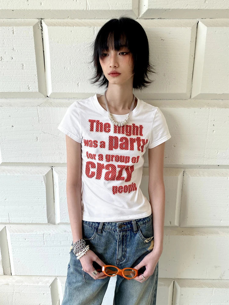 Chic Dollette Print Buchstaben Damen T-Shirt Kurzarm Sommer Oberteil 2000er Kleidung Grafik T-Shirts Weibliche Koreanische Mode Streetwear