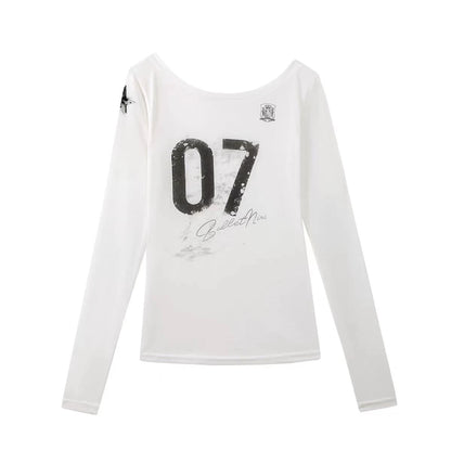 Chic Dollette Streetwear Print-Buchstaben-Grafik-T-Shirt Damenbekleidung Langarm Damen T-Shirt Koreanische Mode Herbst Top Chic Goth
