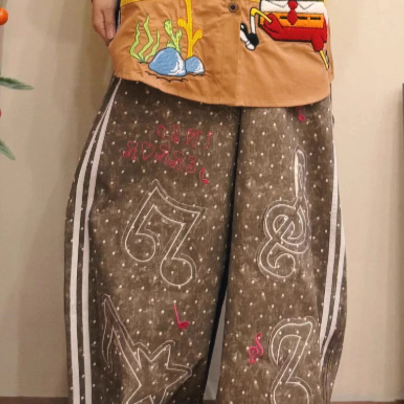 Pantalon large femme Chic Dollette brodé à pois, nouvelle mode printemps-été 2026, doux, cool, ample et polyvalent