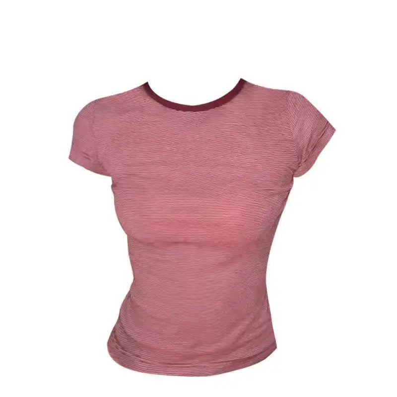 Chic Dollette Red Striped Women's T-shirt Short Sleeve Slim 2000s Clothes Y2k American Retro Summer Tops Tees Female Clothing Vintage