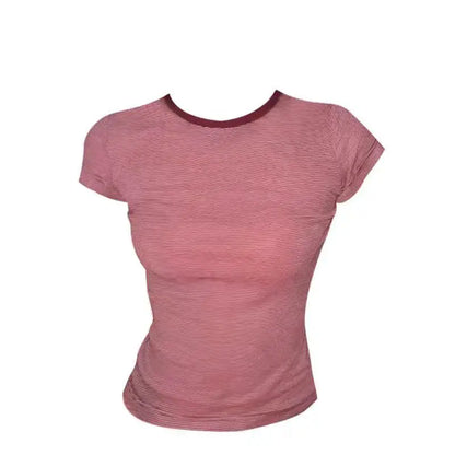 Chic Dollette Red Striped Women's T-shirt Short Sleeve Slim 2000s Clothes Y2k American Retro Summer Tops Tees Female Clothing Vintage