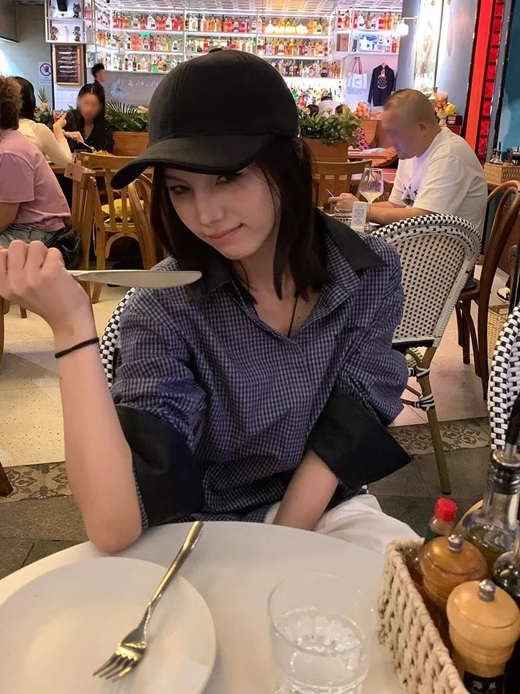 Chic Dollette Korean 2000s Shirt Patchwork Plaid Casual Shirts Long Sleeve  Japanese Shirts And Blouses Vintage Unique Top