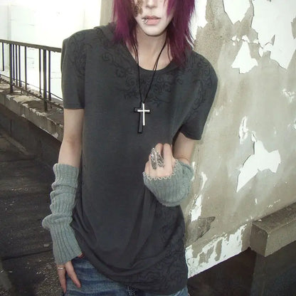 Chic Dollette T Shirts Women Hooded Printing Punk Style Short Sleeve Spring Summer Grunge Gothic Tops Ladies Y2k Aesthetic Harajuku
