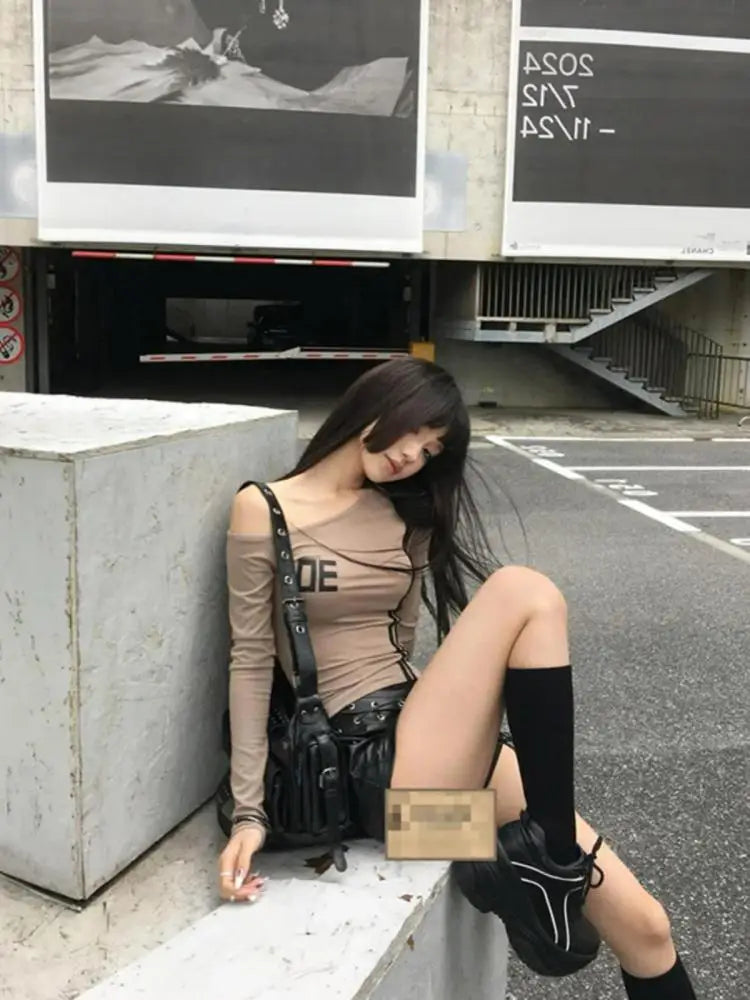 Haut court chic Dollette Hot Sweet à manches longues et imprimé, style années 2000, T-shirt décontracté pour femme