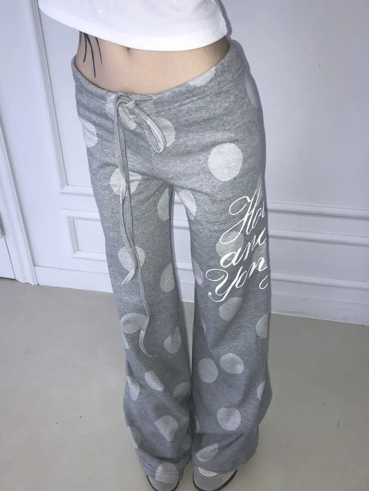 Chic Dollette 2026 new American retro Y2K polka dot letter print slimming pants punk street trend fashion versatile niche casual sports pants