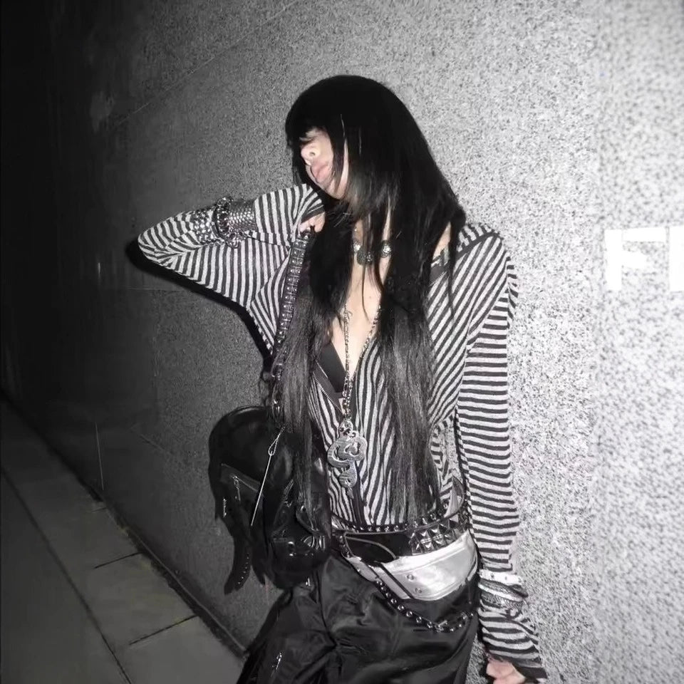 Chic Dollette Harajuku Hip Hop Zip-Up Hoodie Grunge Goth Einzigartiger Reißverschluss Hoodie Sweatshirt Punk High Street Fashion EMO Kleidung Chic