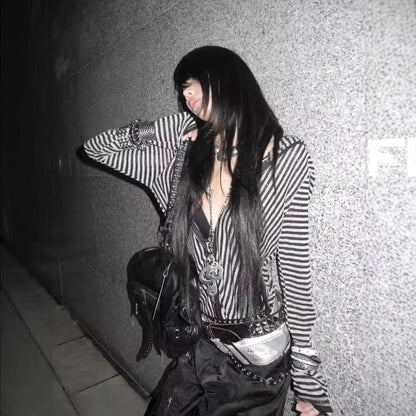 Chic Dollette Harajuku Hip Hop Zip-Up Hoodie Grunge Goth Einzigartiger Reißverschluss Hoodie Sweatshirt Punk High Street Fashion EMO Kleidung Chic