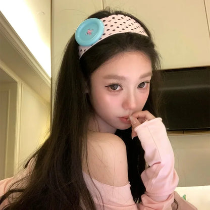 Chic Dollette Large Button Wave Dot Wide Headband