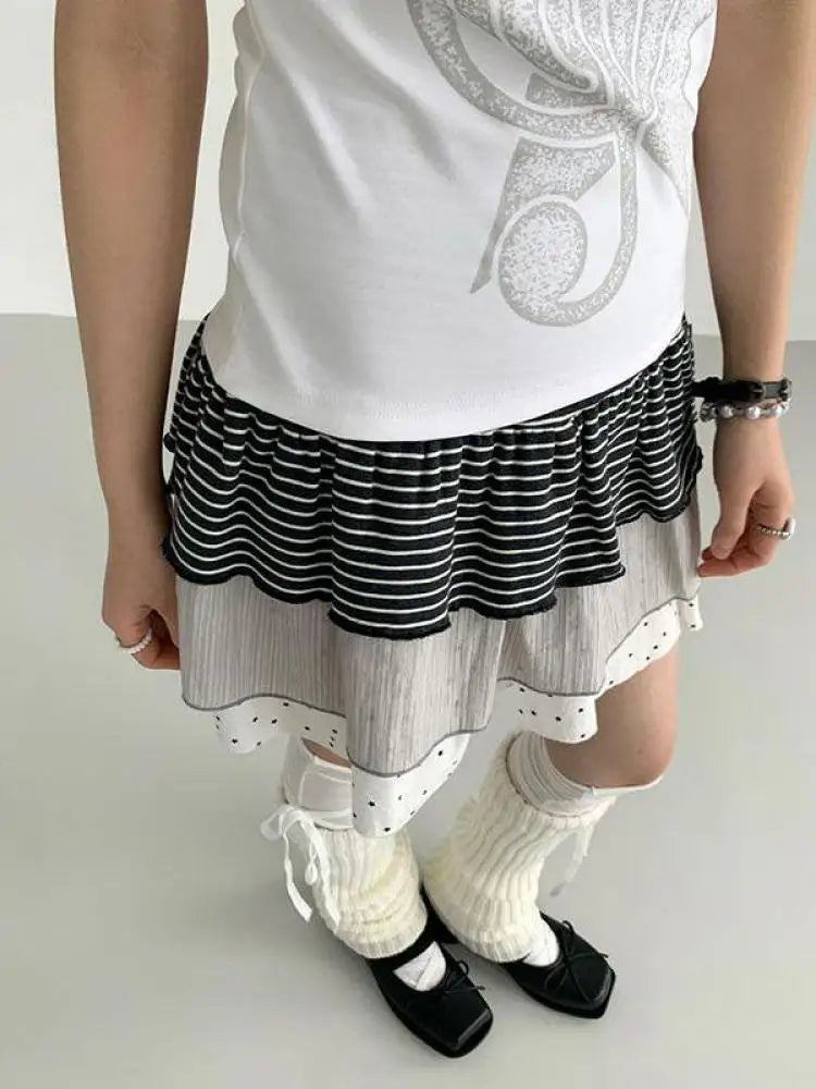 Mini-jupe Lolita chic style Dollette à pois, style japonais, robe de bal, été 2025, jupes Kawaii pour vêtements gothiques patchwork