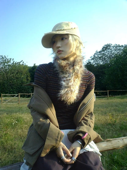 Chandail Chic Dollette à Manches Longues Rayé Pulls Grunge Japonais Années 2000 Haut Streetwear E-girls Tricot Mince