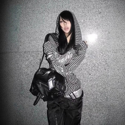 Chic Dollette Harajuku Hip Hop Zip-Up Hoodie Grunge Goth Einzigartiger Reißverschluss Hoodie Sweatshirt Punk High Street Fashion EMO Kleidung Chic