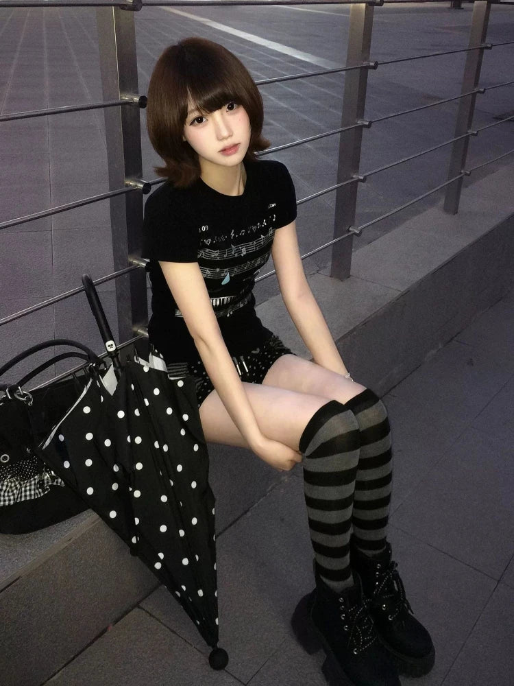 Chic Dollette Black Musical Orchestra T-Vintage Grunge Tshirts