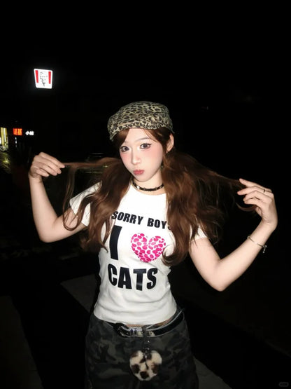 Chic Dollette Hotsweet Grafik T-Shirts Amerikanischer Stil Slim Kurzarm 2000er Kleidung Koreanische Mode Top Skinny Chic T-Shirts