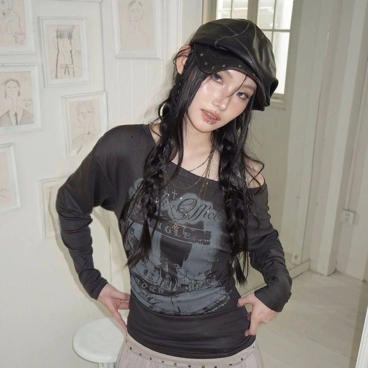 Chic Dollette Rivet Punk Leather Beret
