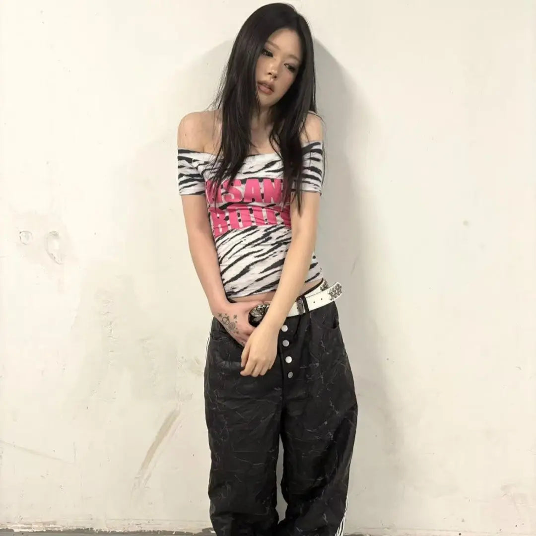 Chic Dollette Hot Girl Striped Slim T Shirts Japan Style Print Sweet Short Sleeve Tees Y2k American Vintage Casual Summer Tops