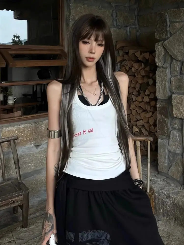 Schickes Dollette Hotsweet Tanktop Weißes Skinny Top 2000er Kleidung Sexy Weste Koreanische Mode Ärmellose Damenbekleidung Sommer 2025