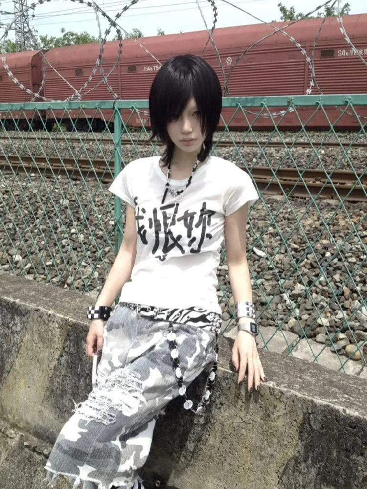 Chic Dollette 2026 Summer Streetwear Punk Casual Tees Women Streetwear Grunge Bodycon Tshirts