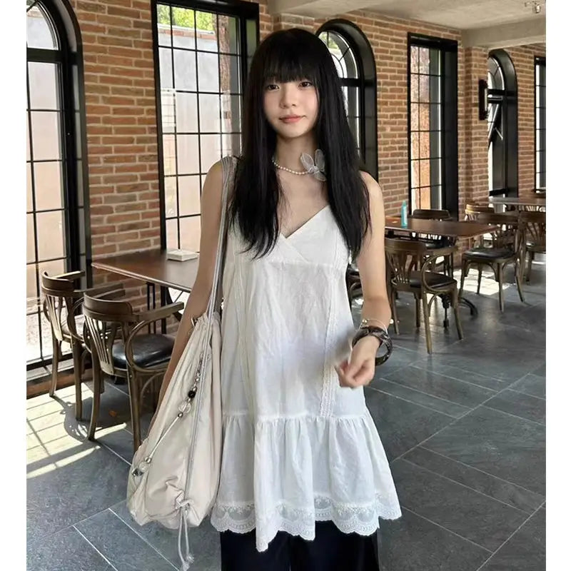 Chic Dollette Fairycore Koreanische Mode Camisole Kleidung Ärmelloses Tanktop Weiß Locker 2025 Sommer Camis Top 2000er Chic
