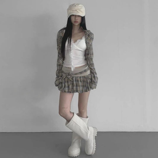 Débardeur Chic Dollette style coréen, haut sans manches en dentelle patchwork, streetwear japonais années 2000, camisoles streetwear