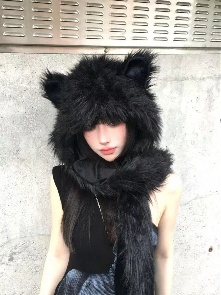 Chic Dollette Fur Bear Ears Scarf Hat