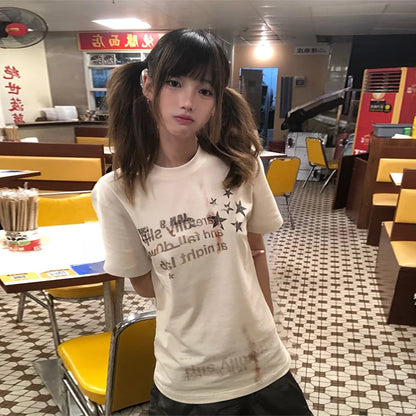 Chic Dollette Japanisches Print T-Shirt Kurzarm 2000er Grunge Top Egirls Streetwear 2000er Grafik Top Tee
