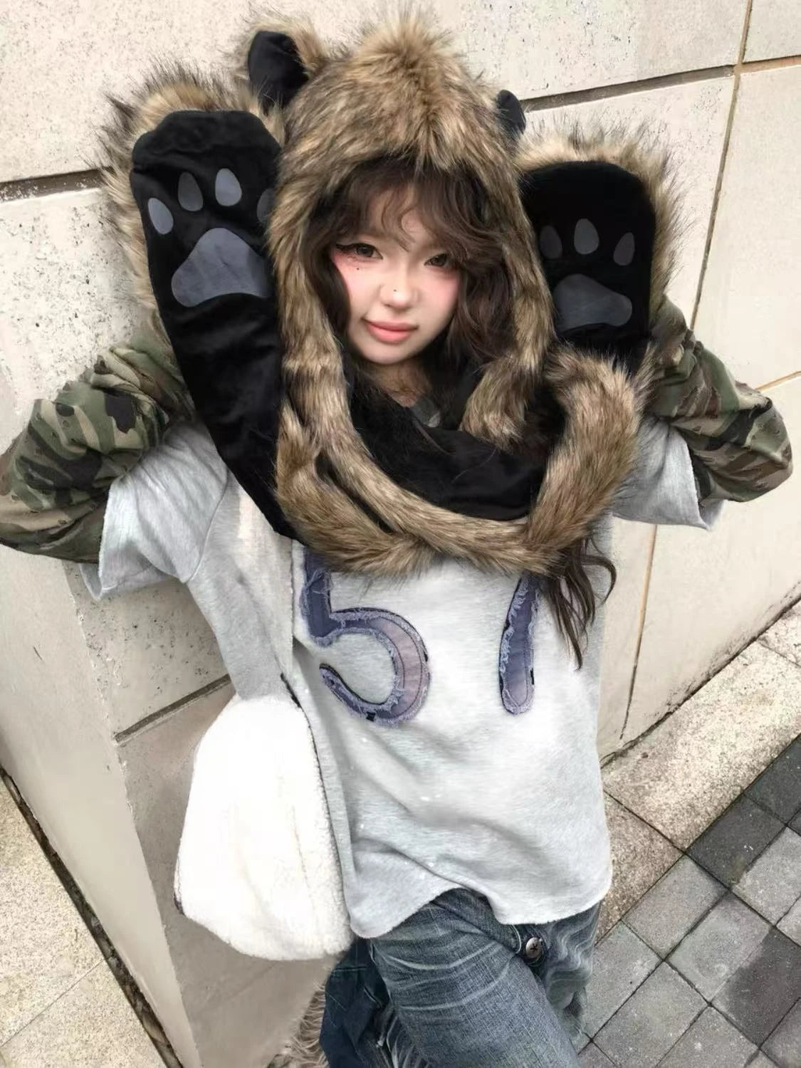 Chic Dollette Fur Bear Ears Scarf Hat