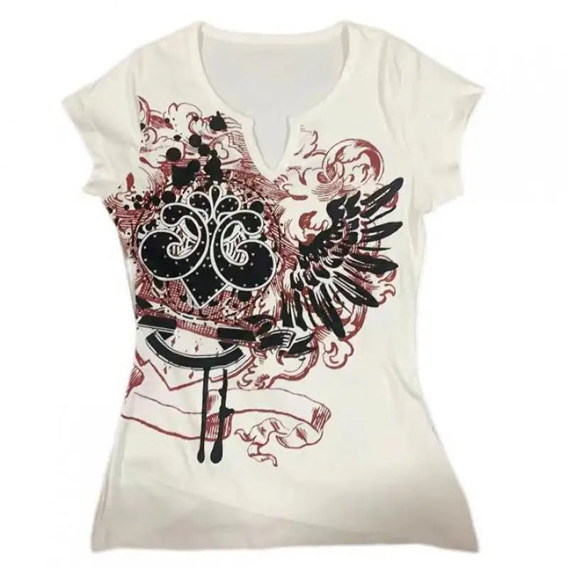 Chic Dollette Hotsweet Grafik T-Shirts Kurzarm Japanischer Stil 2000er Kleidung Sommer Top Goth T-Shirts Damenbekleidung Chic