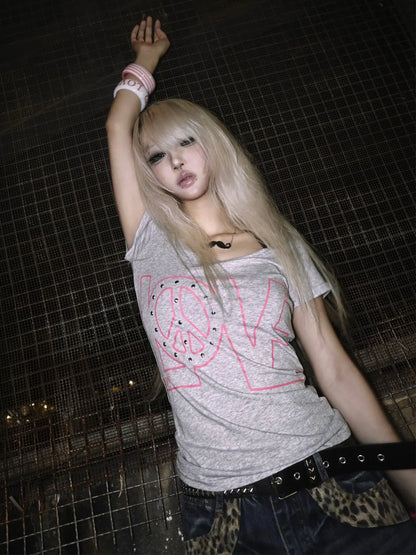 Chic Dollette Gothic Women Short Sleeve Rivet Top