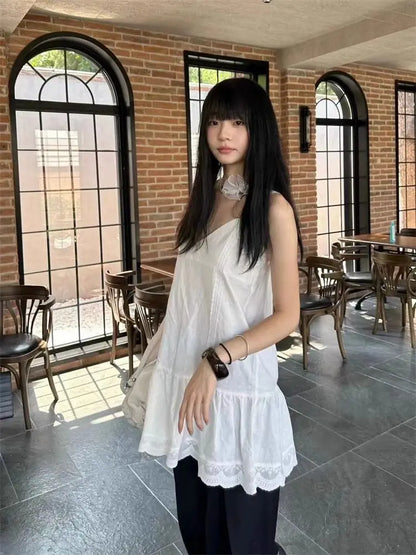 Chic Dollette Fairycore Koreanische Mode Camisole Kleidung Ärmelloses Tanktop Weiß Locker 2025 Sommer Camis Top 2000er Chic