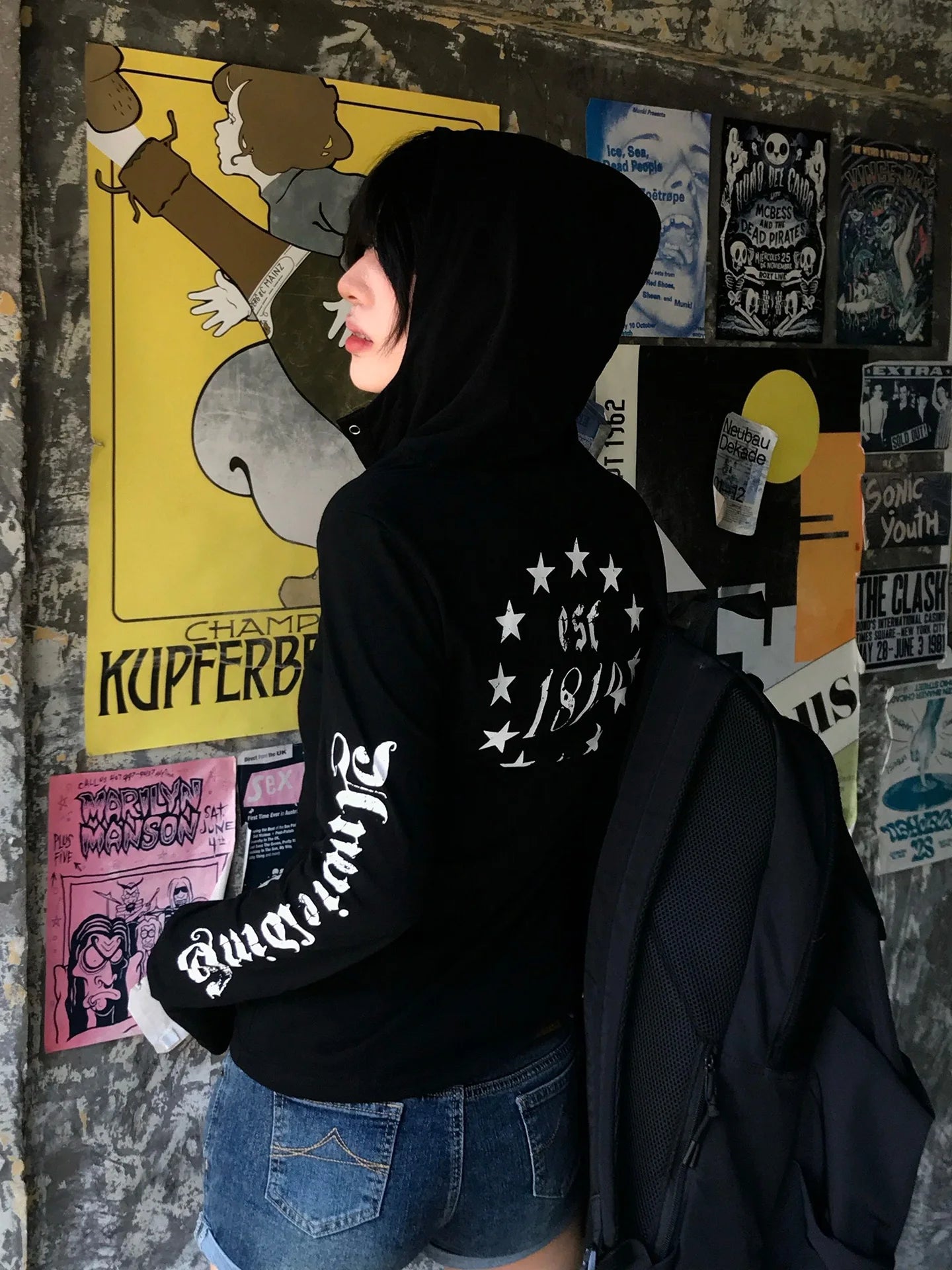 Chic Dollette  American Retro T-shirt Hooded Print Graphic Top  Vintage Top Streetwear Japanese 2000s Grunge Top E-girls