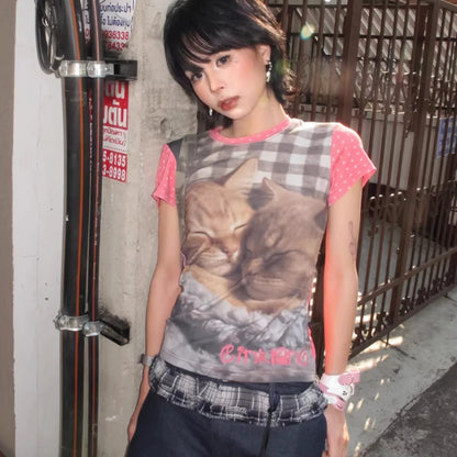 T-shirt chic pour femme à imprimé animal, manches courtes, modèle été 2026, col rond, rose à pois, amincissant