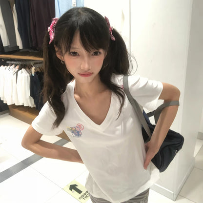 Chic Dollette V-neck Embroidered Short Sleeve