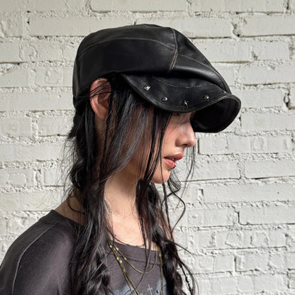 Chic Dollette Rivet Punk Leather Beret