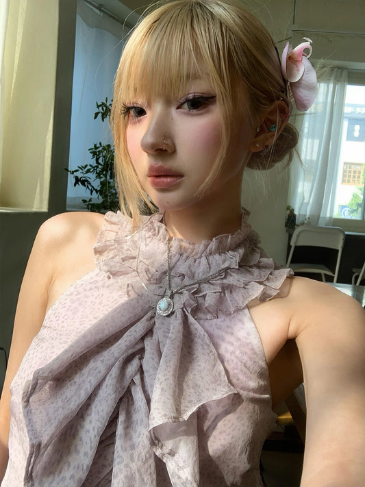 Haut dos nu léopard violet chic Dollette Débardeur sans manches Soirée d'été Vêtements années 2000 Style japonais Cami sans dos