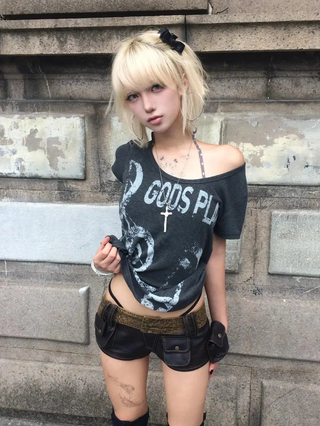 Chic Dollette Vintage T-Shirt Kurzarm Print Grafik-Top Japanische 2000er Grunge Top Punk Style Tee Top E-Girls
