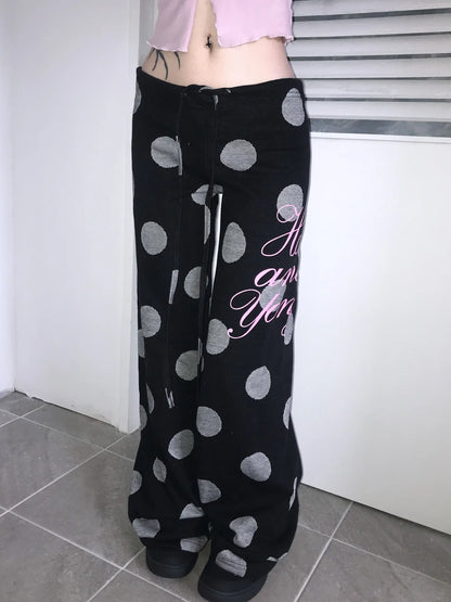 Chic Dollette 2026 new American retro Y2K polka dot letter print slimming pants punk street trend fashion versatile niche casual sports pants