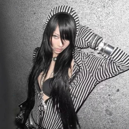 Chic Dollette Harajuku Hip Hop Zip-Up Hoodie Grunge Goth Einzigartiger Reißverschluss Hoodie Sweatshirt Punk High Street Fashion EMO Kleidung Chic