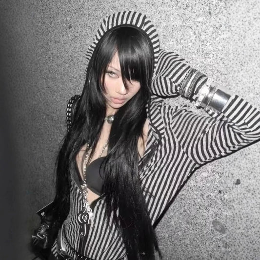 Chic Dollette Harajuku Hip Hop Sweat à capuche zippé Grunge Goth Sweat-shirt à capuche unique Punk High Street Fashion Vêtements EMO Chic
