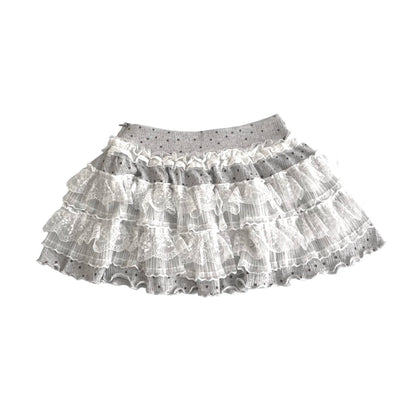 Schickes Dollette Sommer Damen-Top Originaldesign Tupfen-Druck Spleißen Innen Langarm-T-Shirts Süßer Spitzenrock Anzug Mädchen