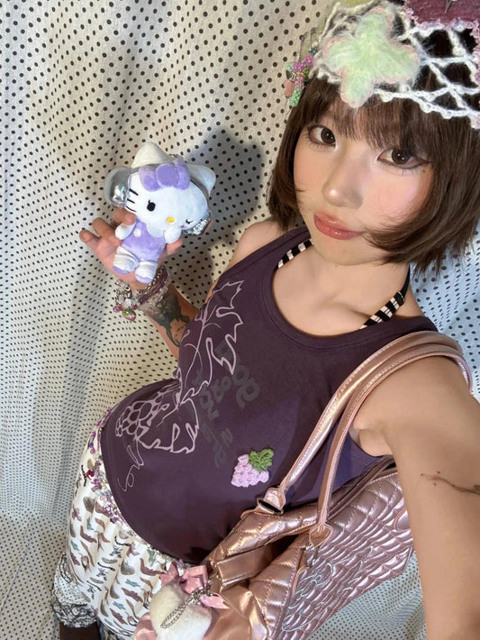 Chic Dollette   Vintage Tank Top Print Letter Graphic Top Streetwear 2000s Purple Vest Top Japanese Grunge Tanks